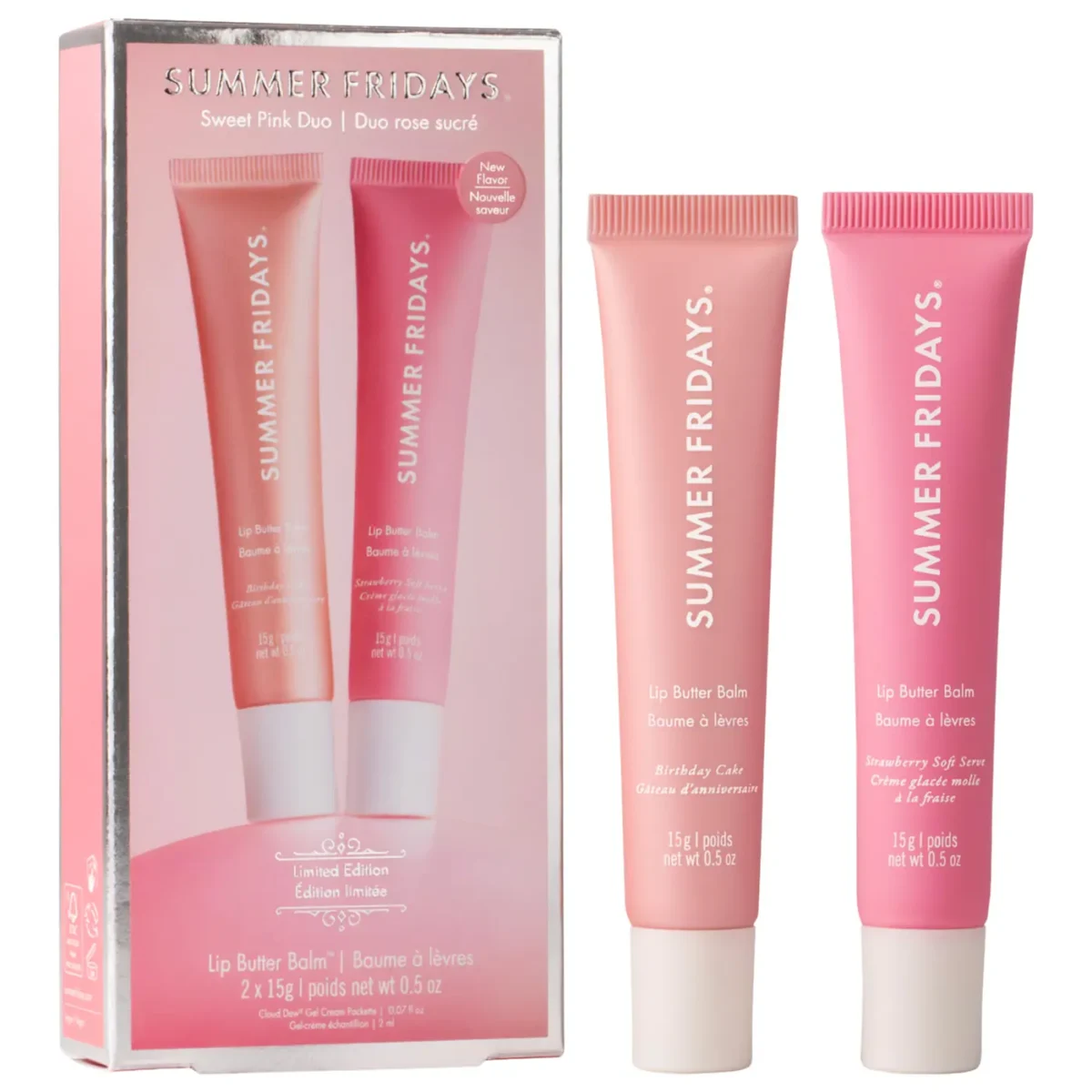 Summer Fridays | Sweet Pink Duo with Birthday Cake + Strawberry Soft Serve Lip Butter Balm (Set de bálsamos labiales)