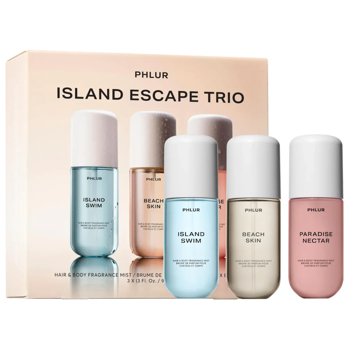 PHLUR | Island Escape Body Mist Trio Set (Trío de mists corporales perfumadas)