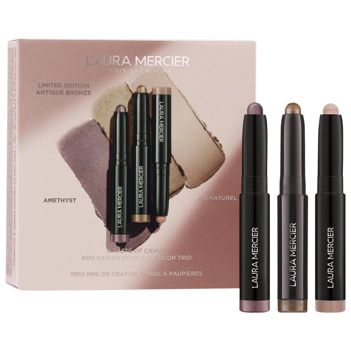 Laura Mercier | A Taste of Caviar Mini Caviar Stick Eye Shadow Trio Gift Set (Trío mini de sombras en barra de edición limitada)