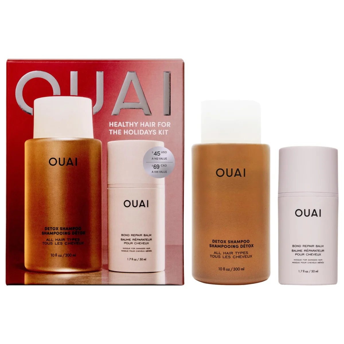 OUAI | Detox Clarifying Shampoo + Bond Repair Balm Hair Mask Gift Set (Set de shampoo detox clarificante y mascarilla reparadora para el cabello)