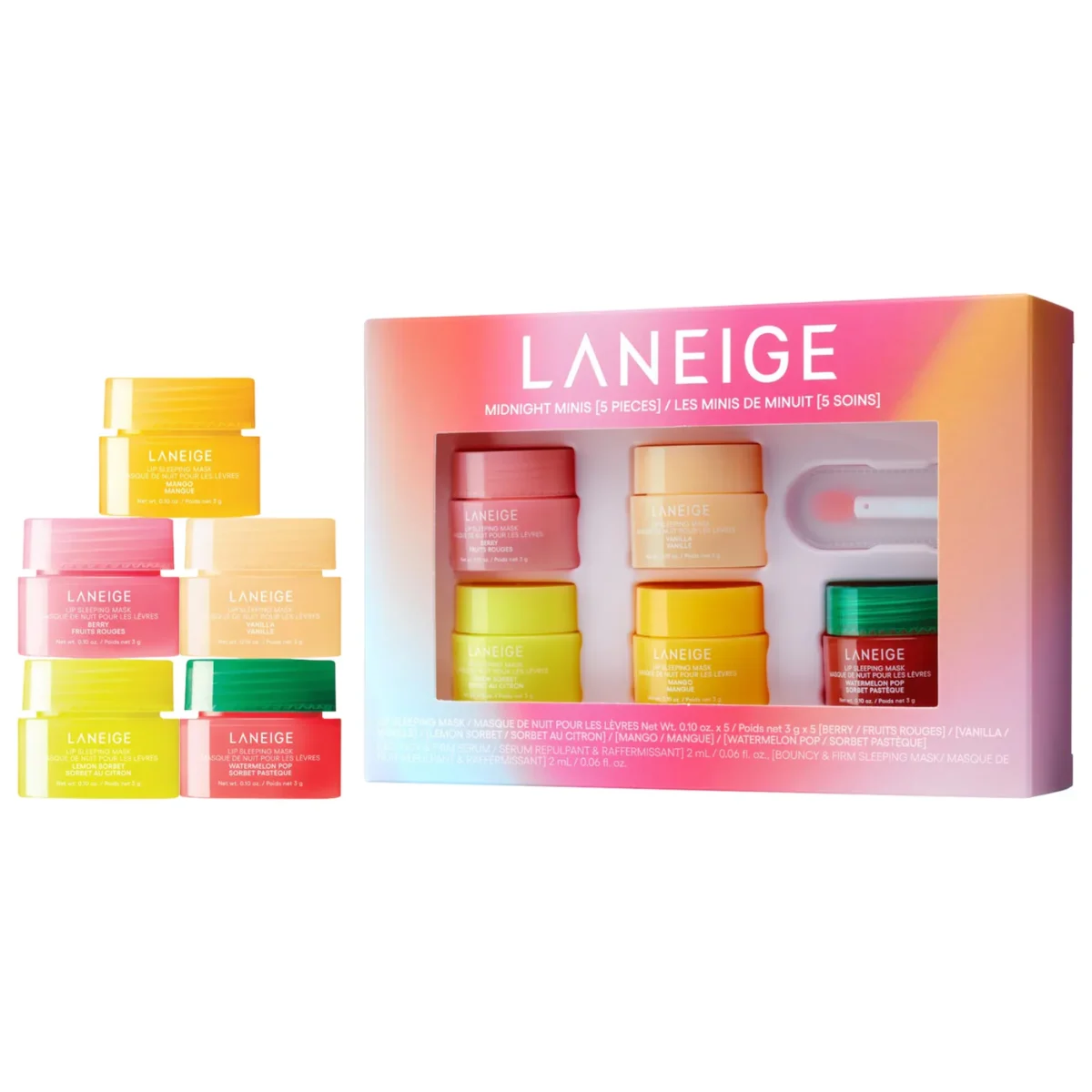 LANEIGE | Midnight Minis Hydrating Lip Sleeping Mask Treatment 5 pc. Gift Set (Set de 5 mascarillas labiales nocturnas hidratantes)