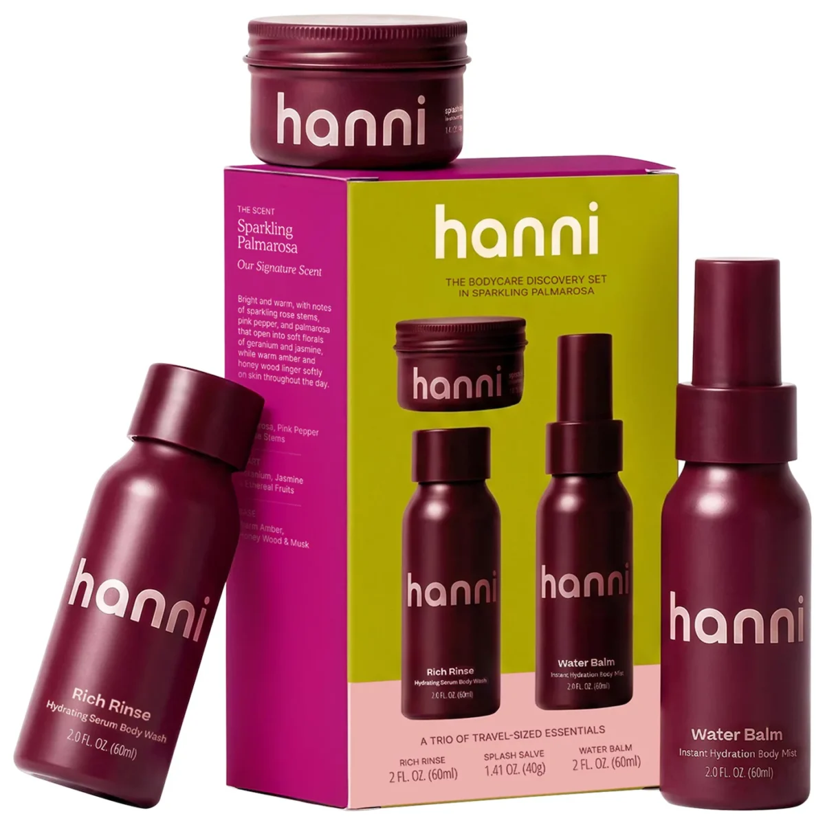 Hanni | Bodycare Routine Discovery Body Gift Set (Set de 3 pasos: gel de baño, tratamiento en ducha y mist hidratante)