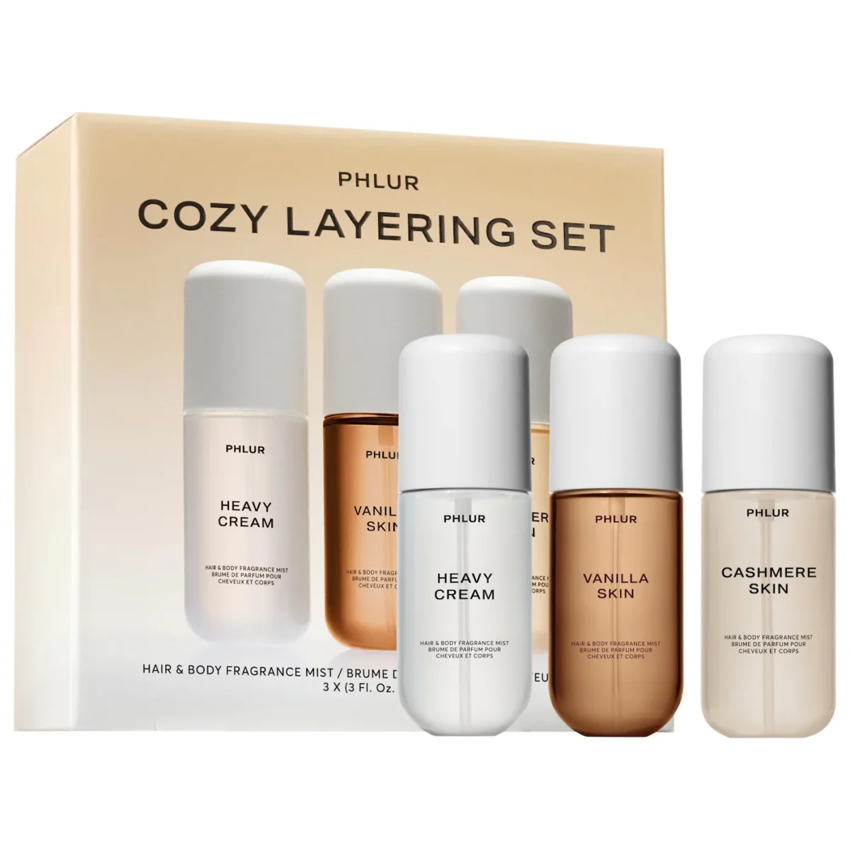 PHLUR | Cozy Layering Body Mist Trio Set (Set de 3 mists de fragancia para cabello y cuerpo)