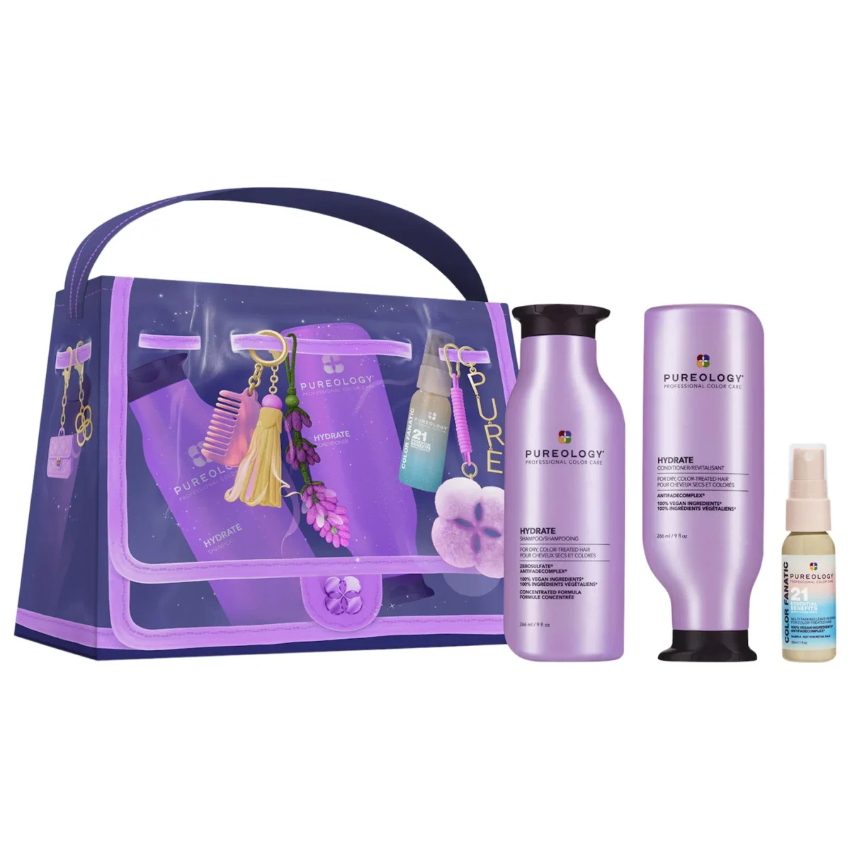 Pureology | Hydrate Shampoo, Conditioner & Color Fanatic Hair Gift Set (Set de shampoo, acondicionador y leave-in protector de calor)