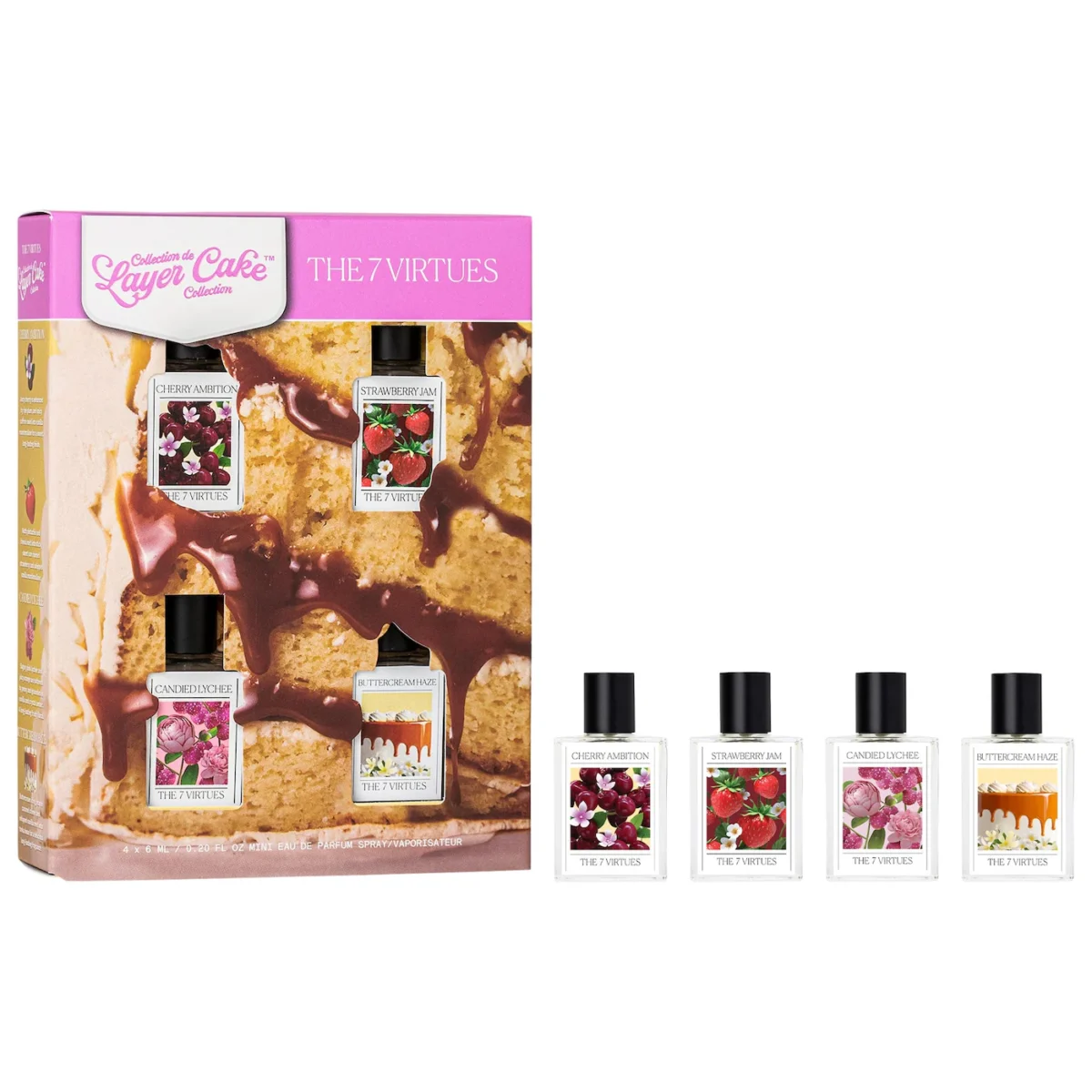 The 7 Virtues | Layer Cake Collection Mini Fragrance Set (Set mini de 4 perfumes gourmand para combinar en capas)