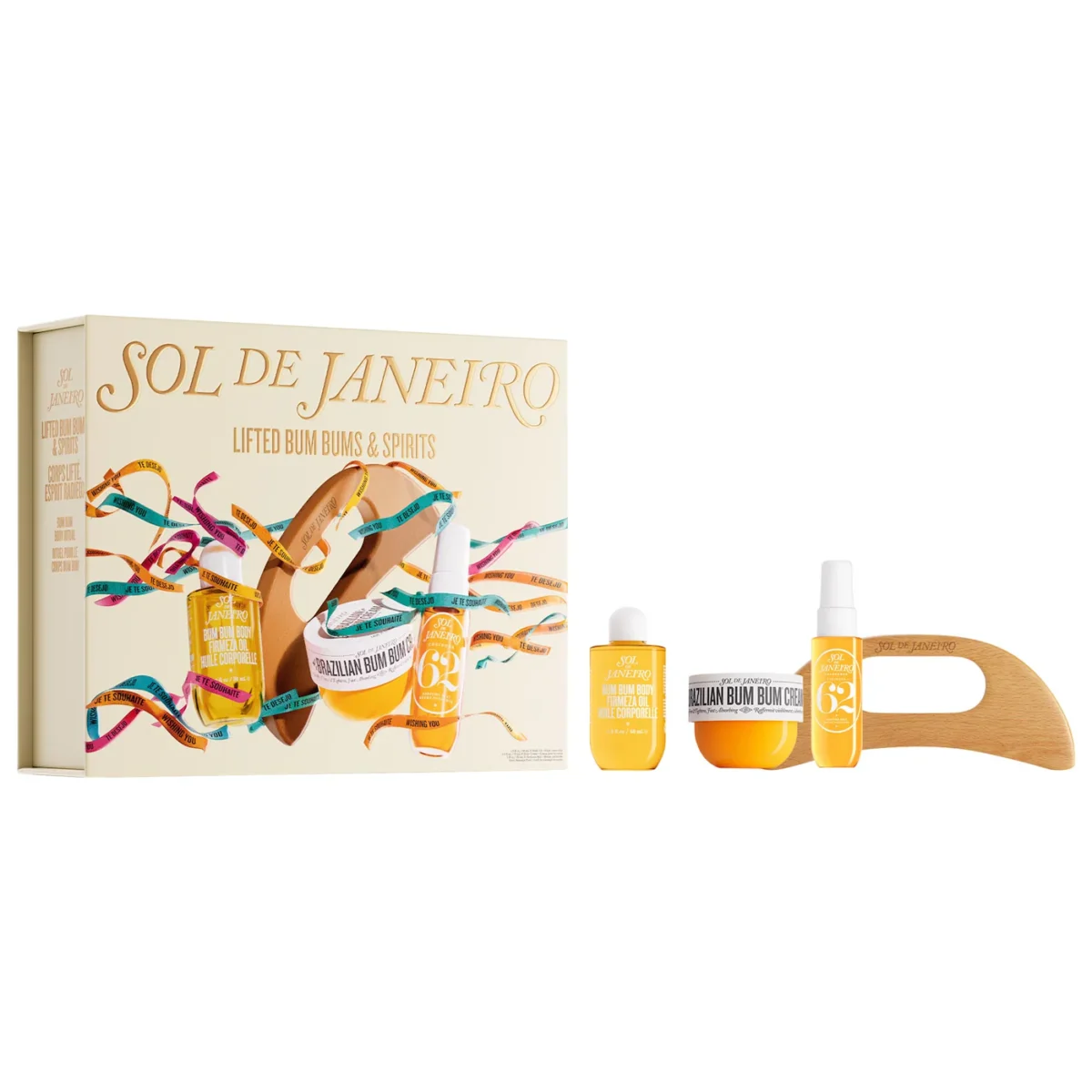 Sol de Janeiro | Lifted Bum Bums & Spirits Body Ritual Gift Set (Set de ritual corporal reafirmante con aceite, crema, mist y herramienta de masaje)
