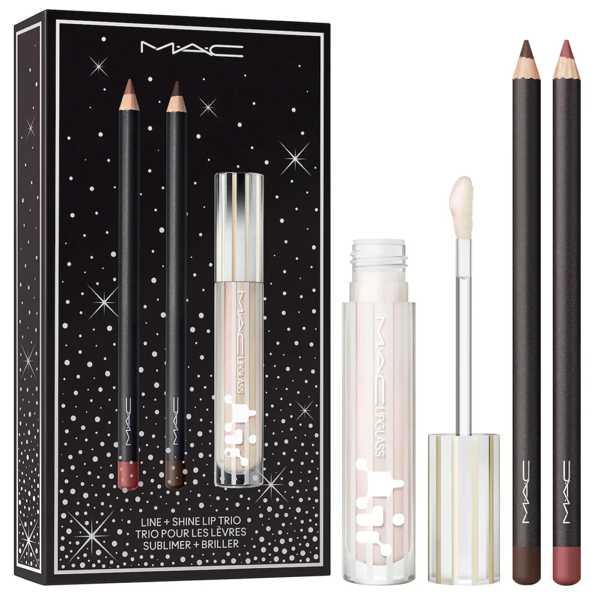 MAC Cosmetics | Line + Shine Hydrating Glossy Lip Trio Gift Set (Trío de labios: gloss y dos delineadores)