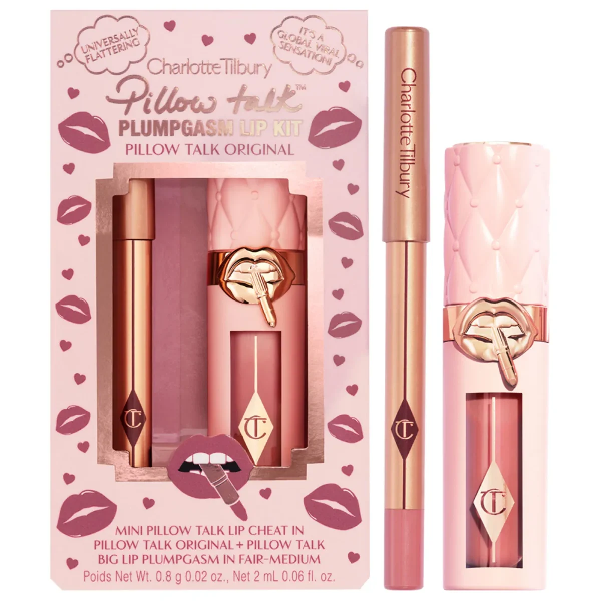 Charlotte Tilbury | Mini Pillow Talk Plumpgasm Lip Liner and Lip Gloss Set (Set mini de delineador y gloss labial voluminizador)
