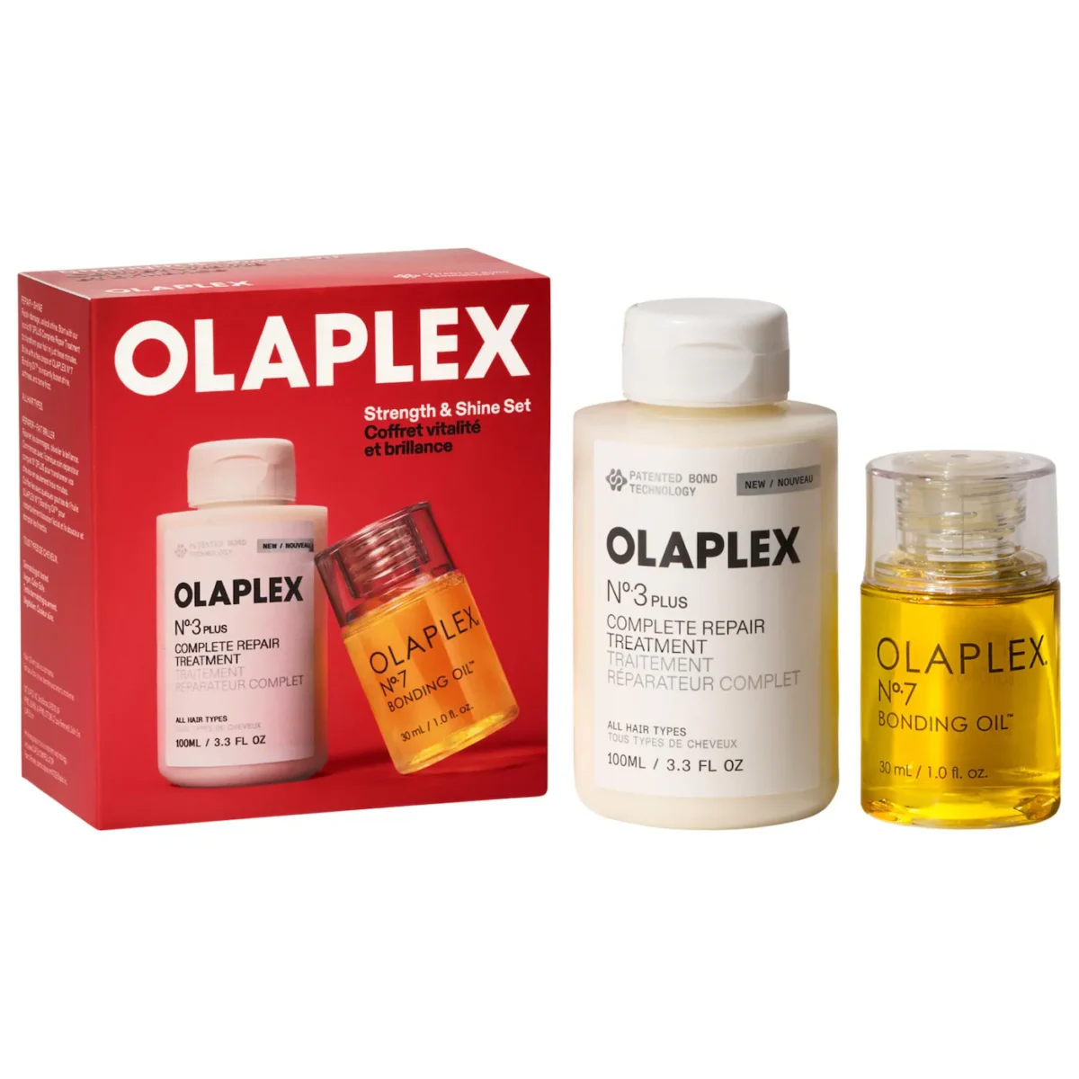 Olaplex | No. 3PLUS Hair Treatment & No.7 Hair Oil Frizz Control Gift Set (Set de tratamiento pre-shampoo y aceite capilar antifrizz)