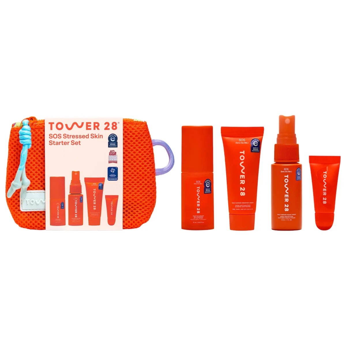Tower 28 Beauty | SOS Stressed Skin Mini Starter Gift Set (Set mini de skincare de 4 pasos para piel sensible)