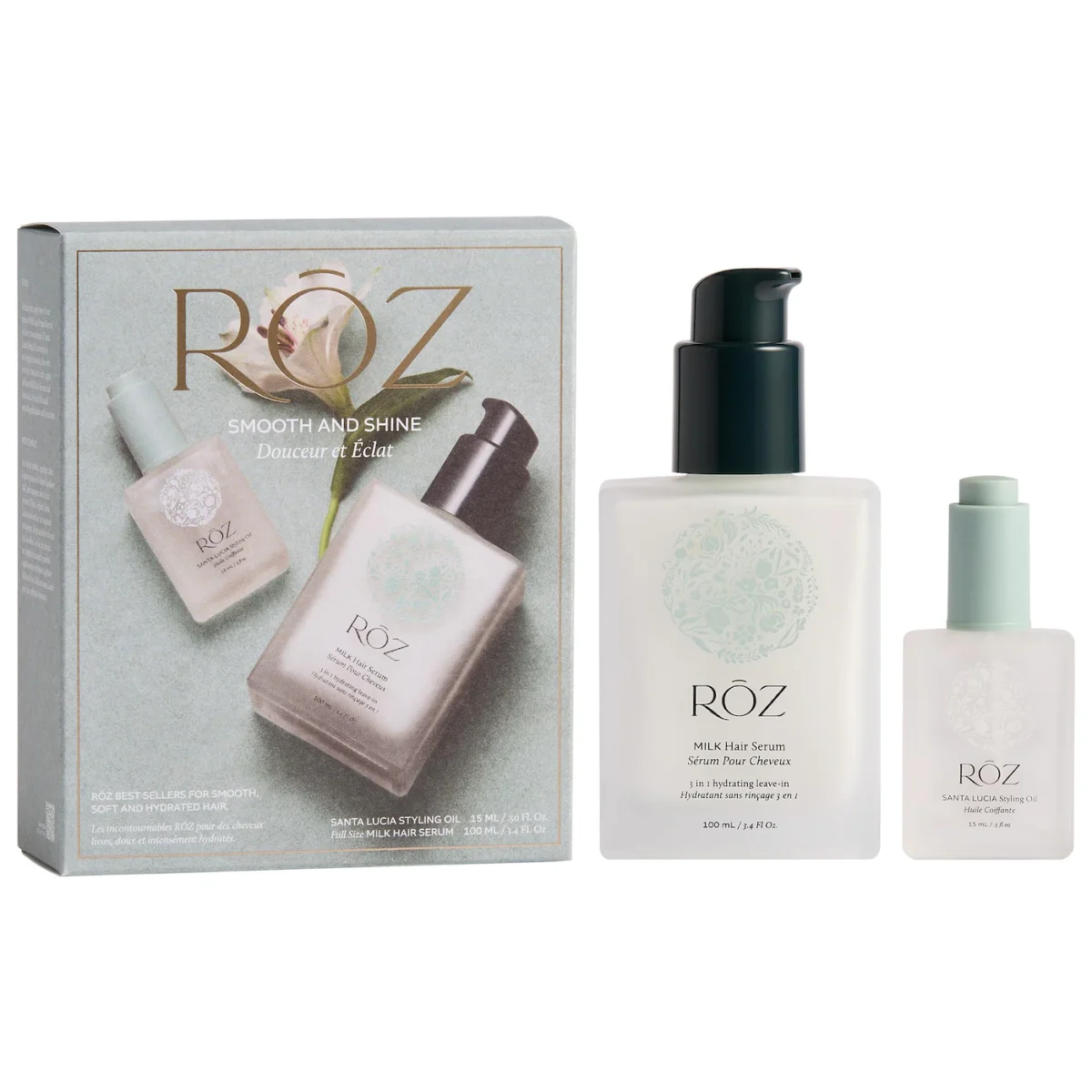 RŌZ | Smooth & Shine Hair Oil & Serum Gift Set (Set de sérum leave-in y aceite protector de calor)