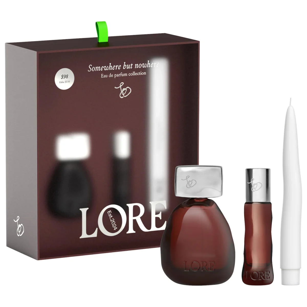 LORE | Somewhere but nowhere collection (Colección de perfume con vela: tamaño completo, viaje y vela)