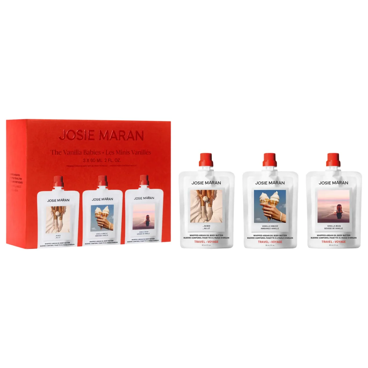 JOSIE MARAN | The Vanilla Babies 3-Piece Body Butter Hydration Mini Gift Set (Trío mini de mantequillas corporales, aromas vainilla)