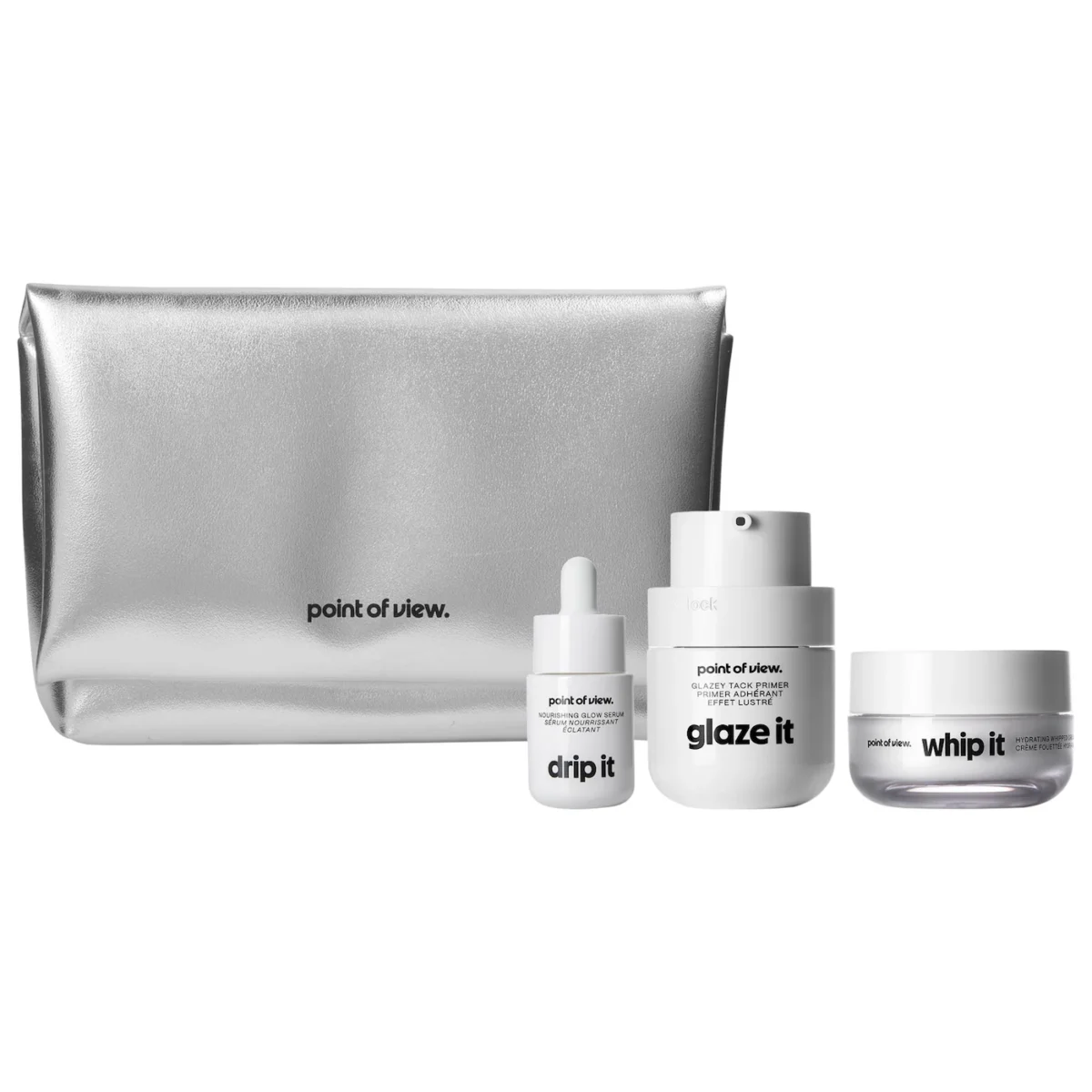 point of view. | glaze + glow k(it) makeup and skincare gift set (Set de preparación de piel: sérum, crema barrera y primer)